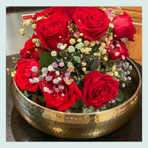 Red Roses with Brass Vase