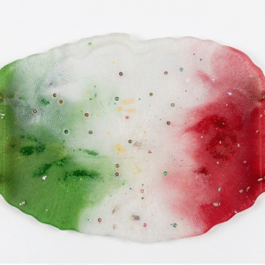 Luxury Geode Resin Tray with Gold Handles | Abstract Green & Red Fluid Art Platter | Modern Vanity & Jewelry Tray